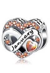 delightful silver heart January birthstone baby charm